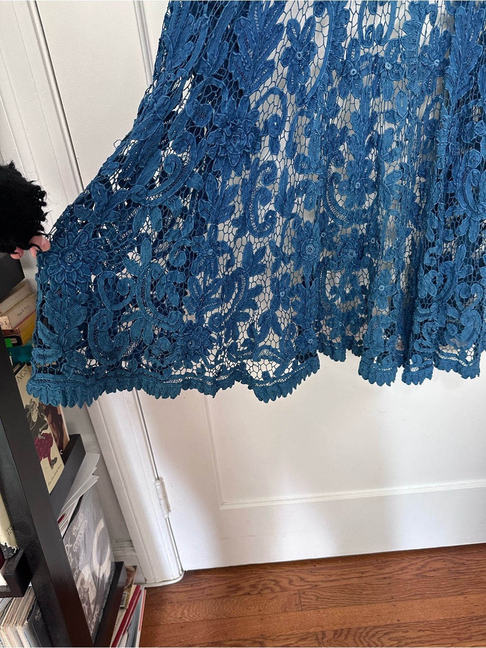 VINTAGE blue crochet/applique long open Cardigan long-sleeve -size S/M - Picture 9 of 12